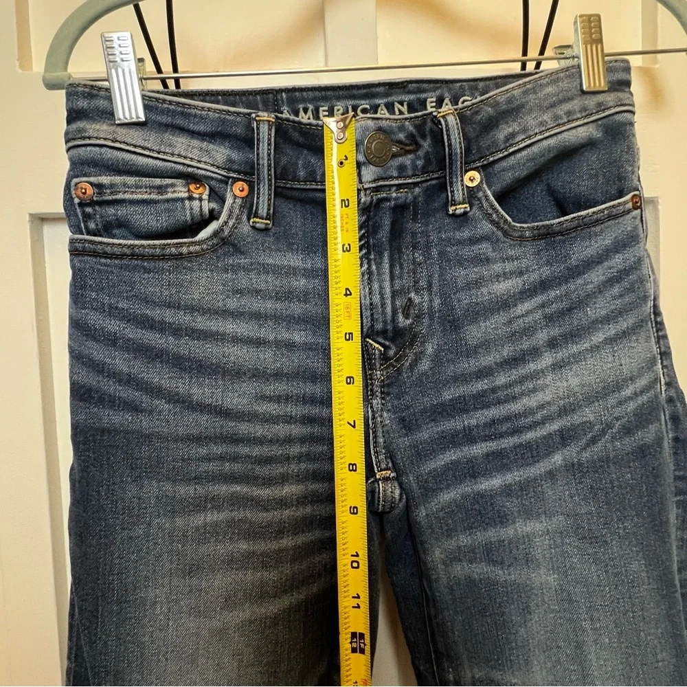 American Eagle Airflex + Original Bootcut Mens 26 x 27 Jeans AE SHORT Whiskering